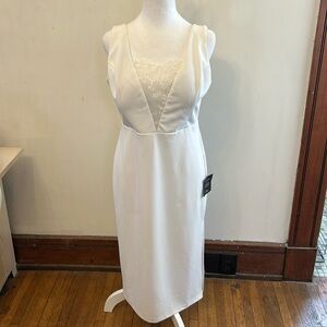 White Lace-Detail Sleeveless Midi Dress